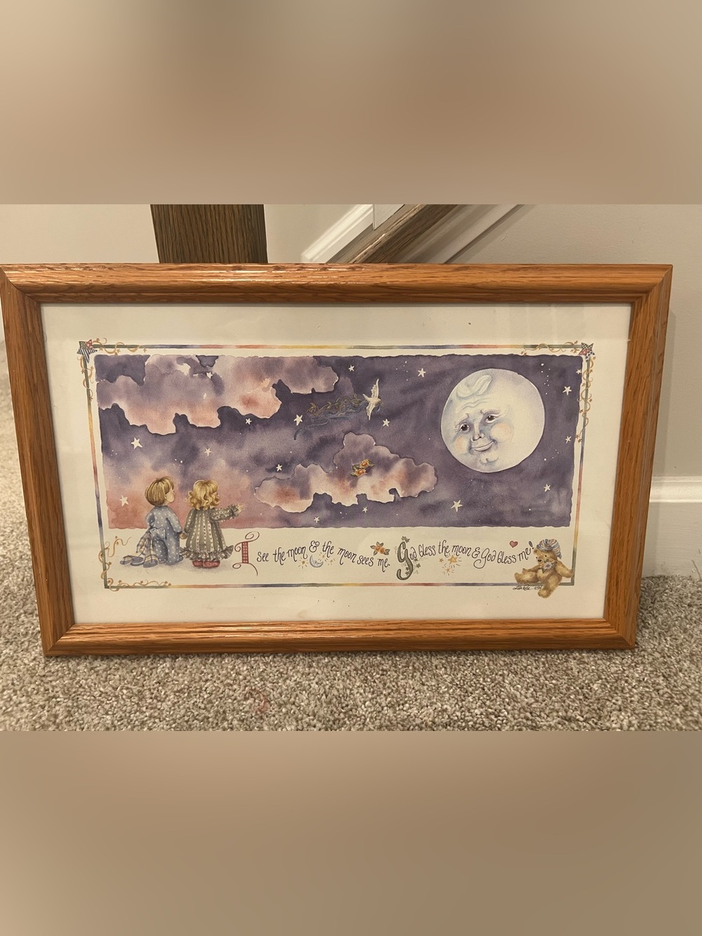 Framed Nursery Wall Art "I See the Moon and the Moon Sees Me" Moon Print Framed